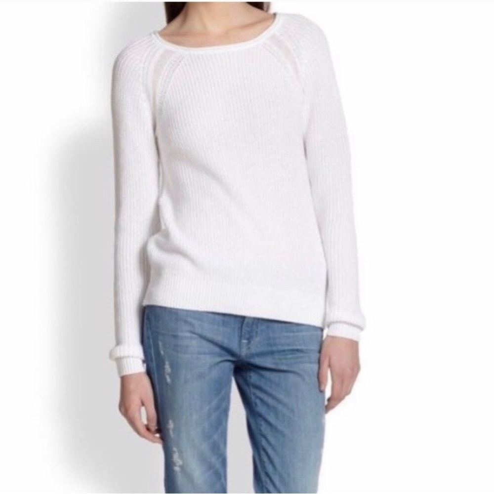 Vince Raglan Suspension Sweater White Loose Knit 100% Cotton Minimalist Crewneck